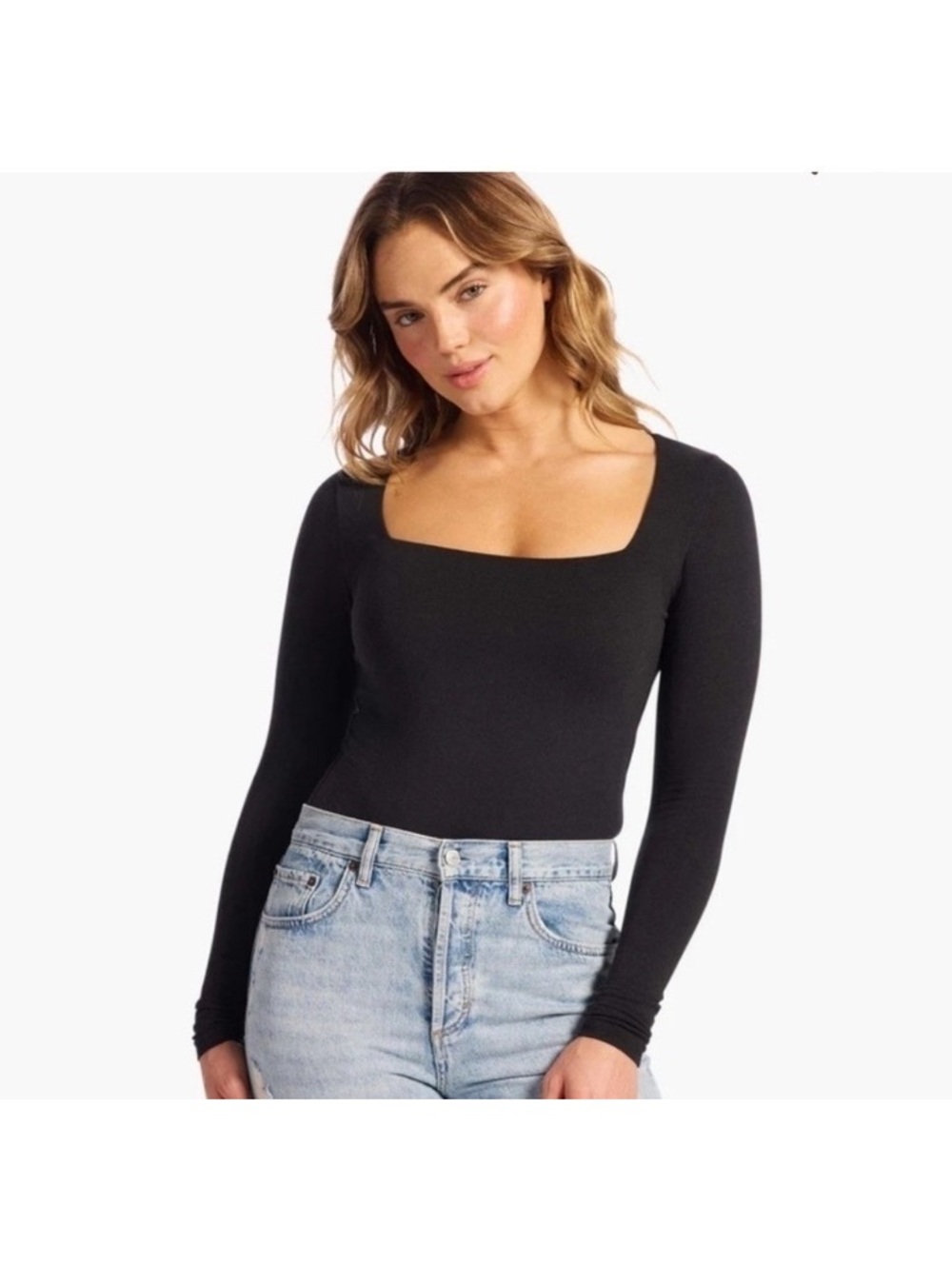 Nuuds Women's Black Long Sleeve Square Neck Bodysuit Size Small